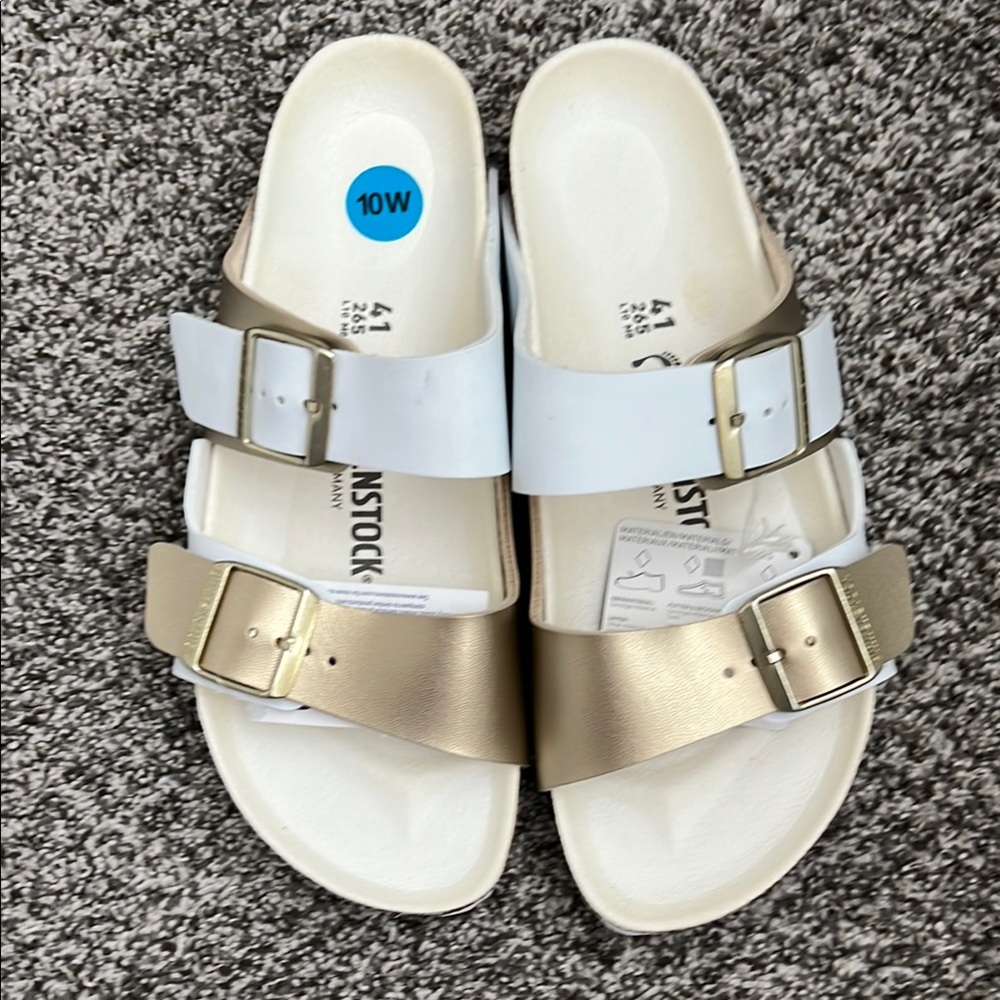 Birkenstock Women's White and Gold Sandals